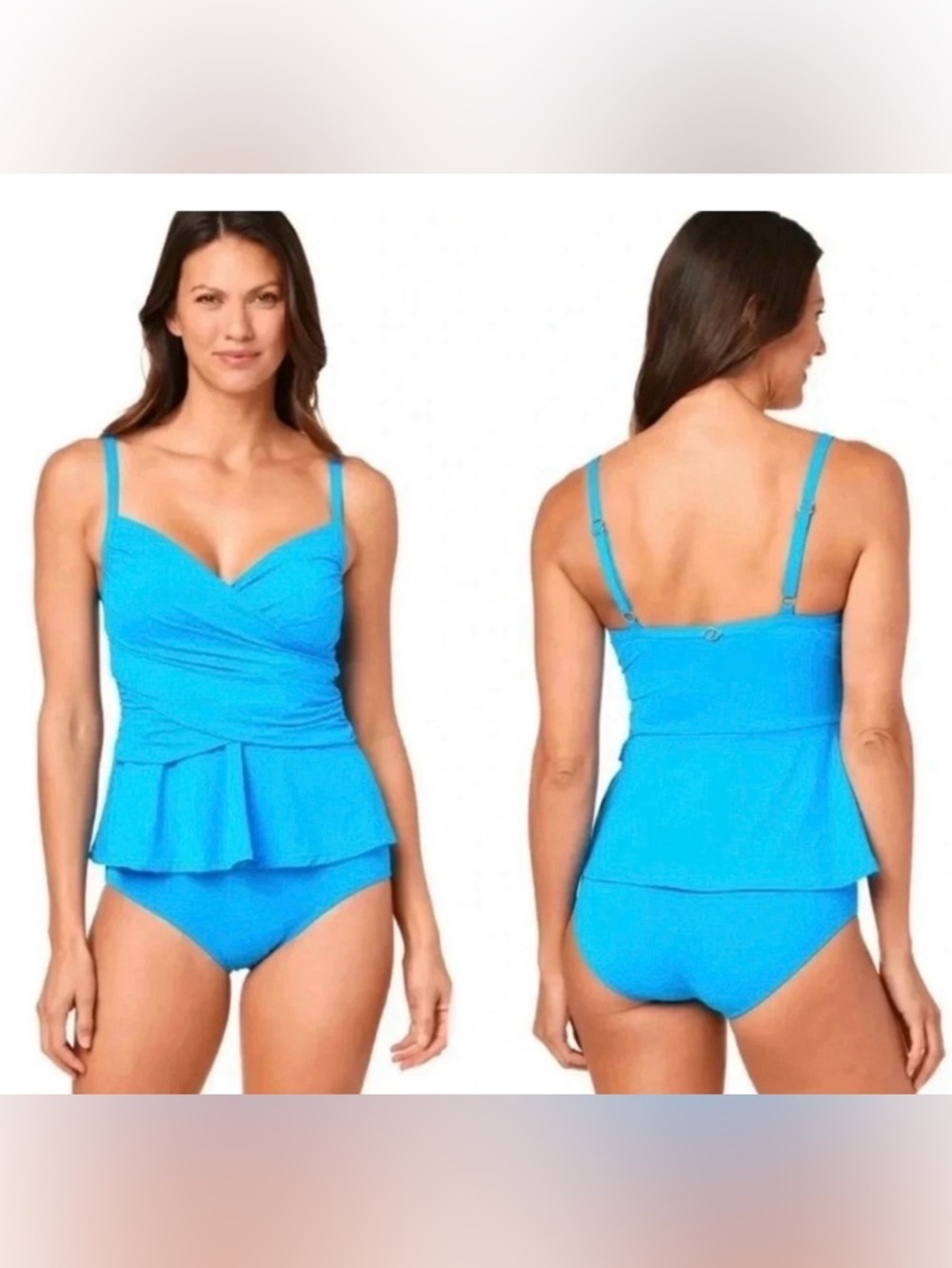 Jantzen Bright Blue Peplum Tankini Swimsuit Set Size 14